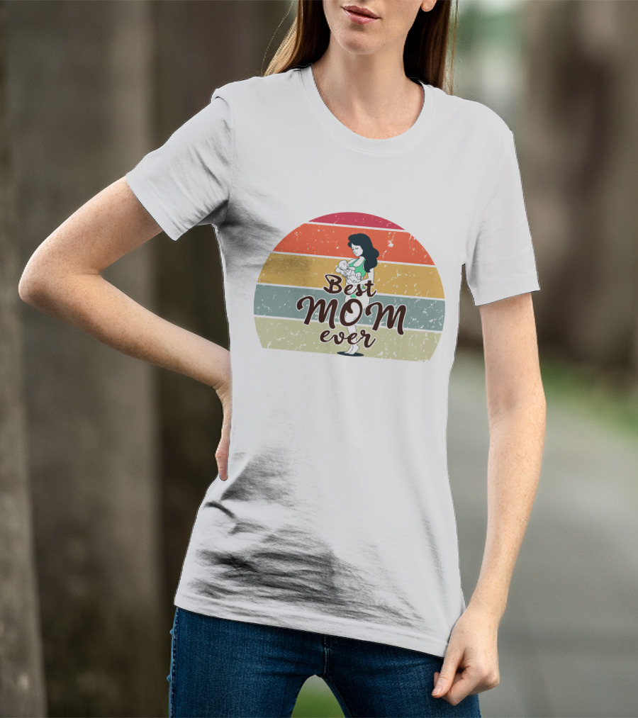 Best Mom Ever Retro Sunset Mom Holding Baby T-Shirt