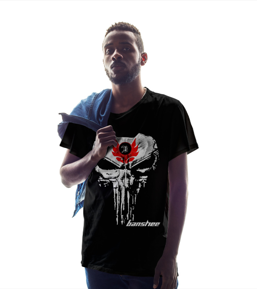 Banshee Skull Symbol With Red Flame Emblem And Letter B T-Shirt