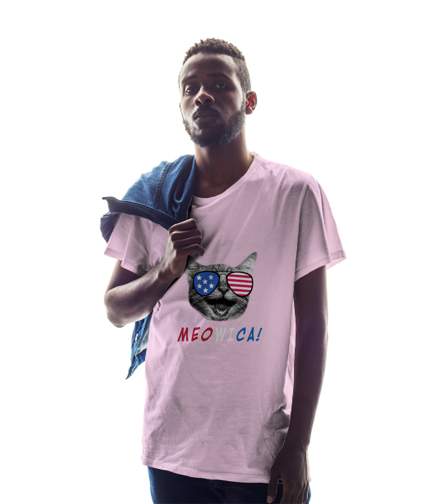 Meowica Cat Wearing American Flag Sunglasses T-Shirt