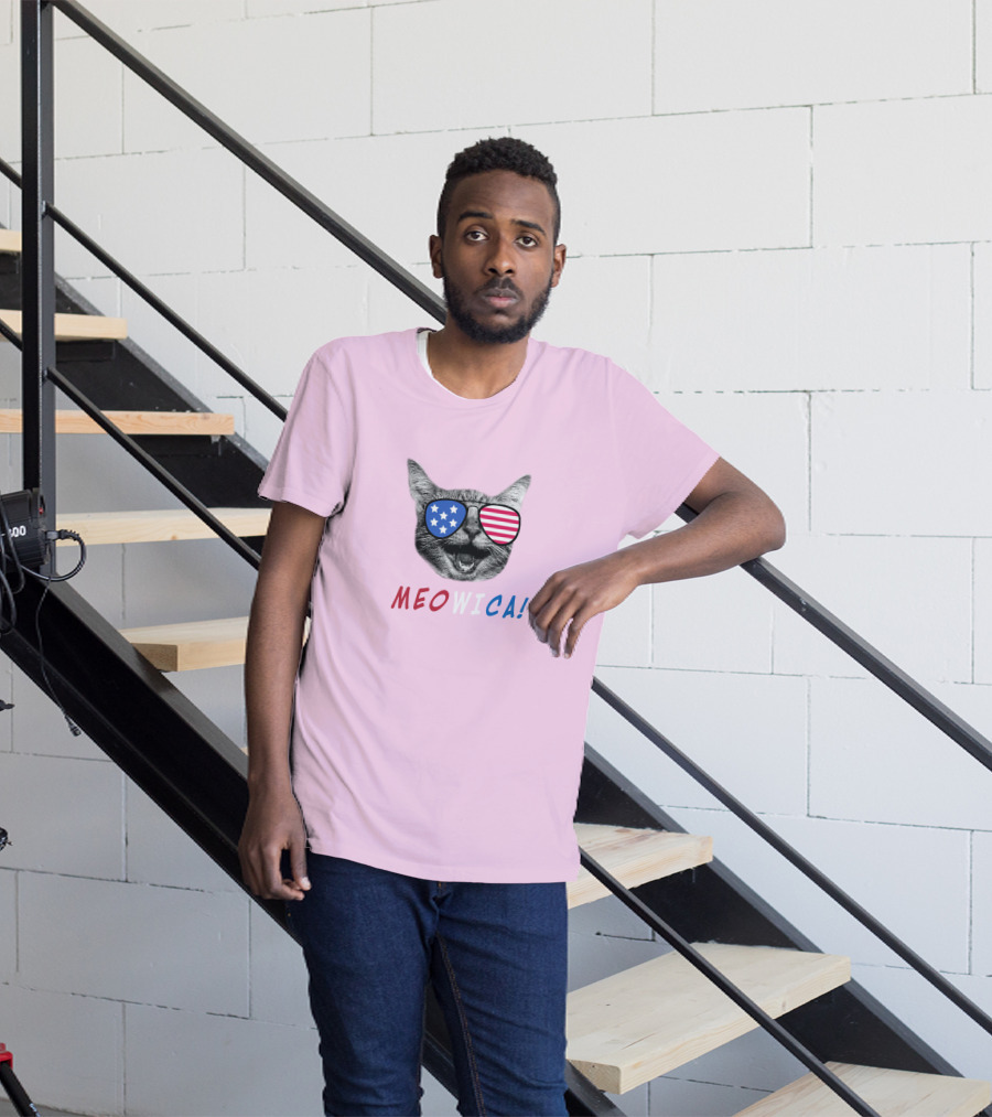 Meowica Cat Wearing American Flag Sunglasses T-Shirt