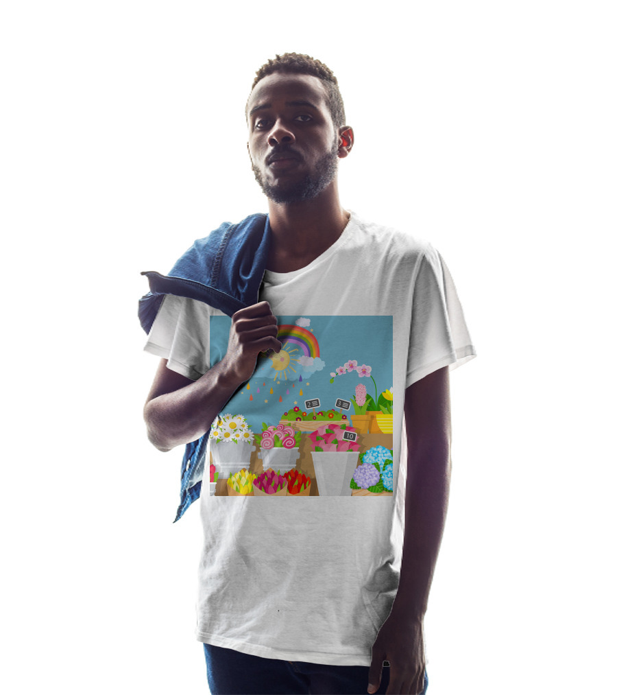 April Showers Brings May Flowers Rainbow And Colorful Blooms Scene T-Shirt