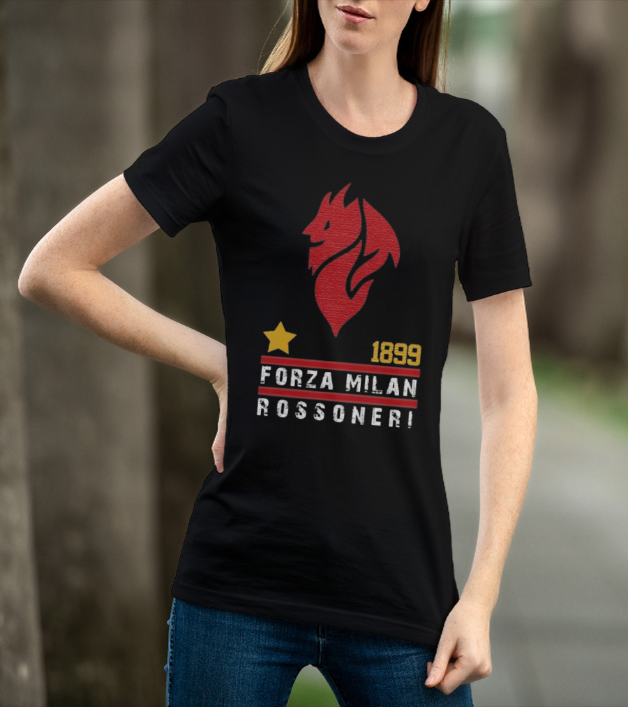 1899 Forza Milan Rossoner Symbol With Star And Red Lion Head Emblem T-Shirt