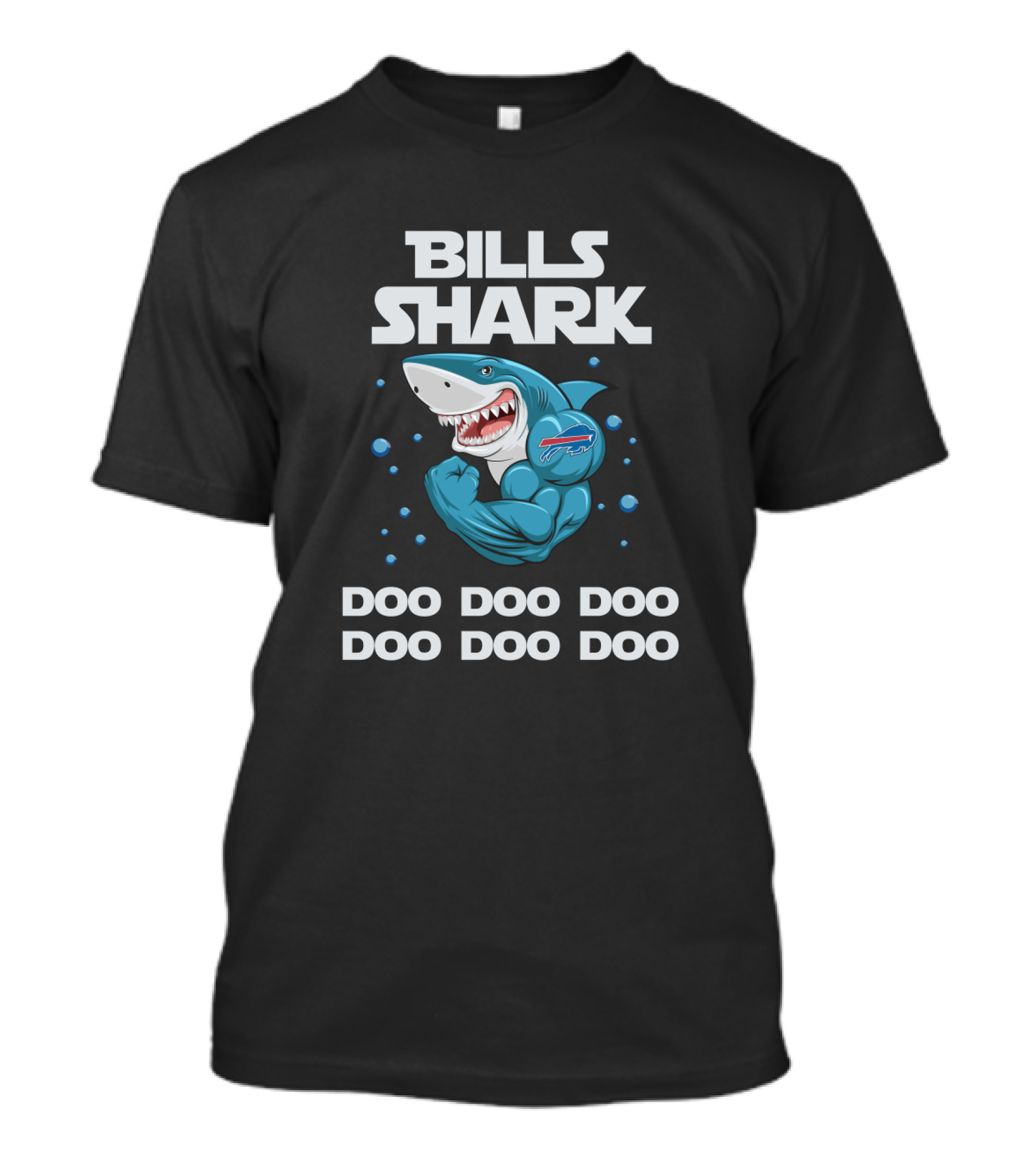Buffalo Bills Shark Doo Doo Doo With Muscular Cartoon Shark And Football T-Shirt