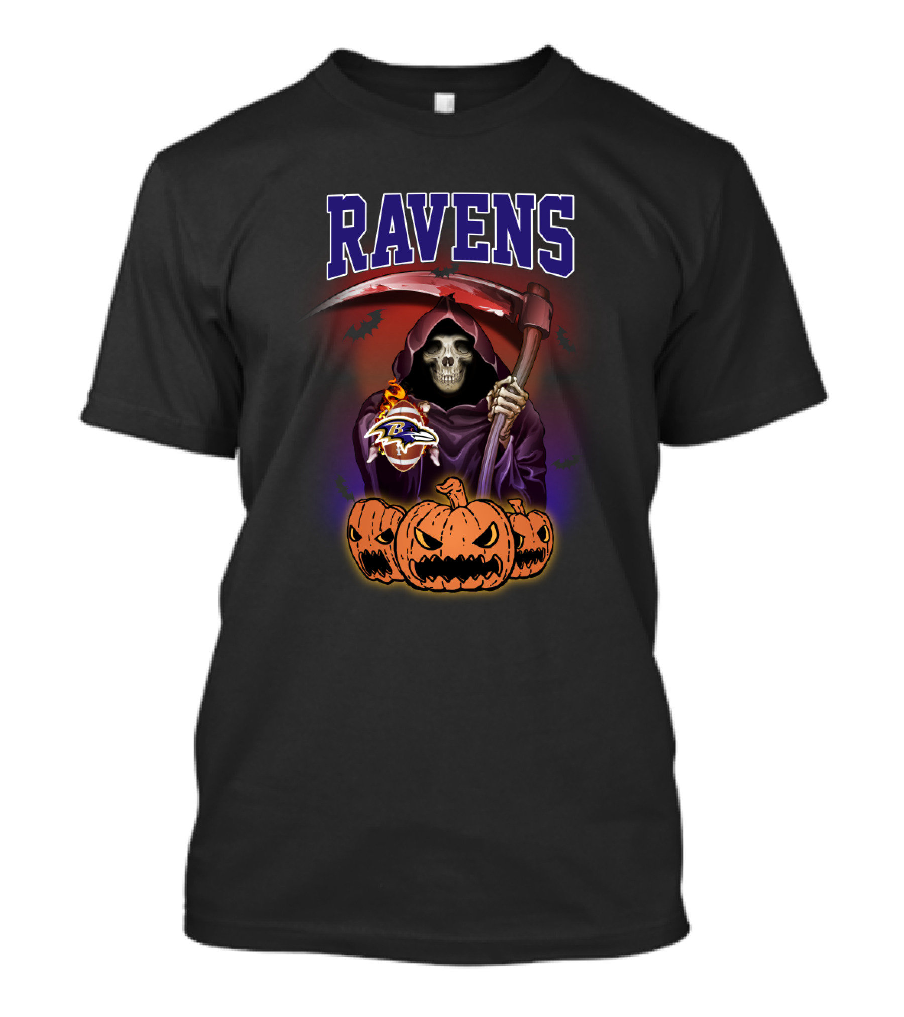 Ravens Reaper With Scythe And Pumpkins Halloween Baltimore Ravens T-Shirt