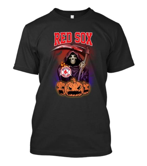 Boston Red Sox Reaper With Scythe And Halloween Pumpkins T-Shirt