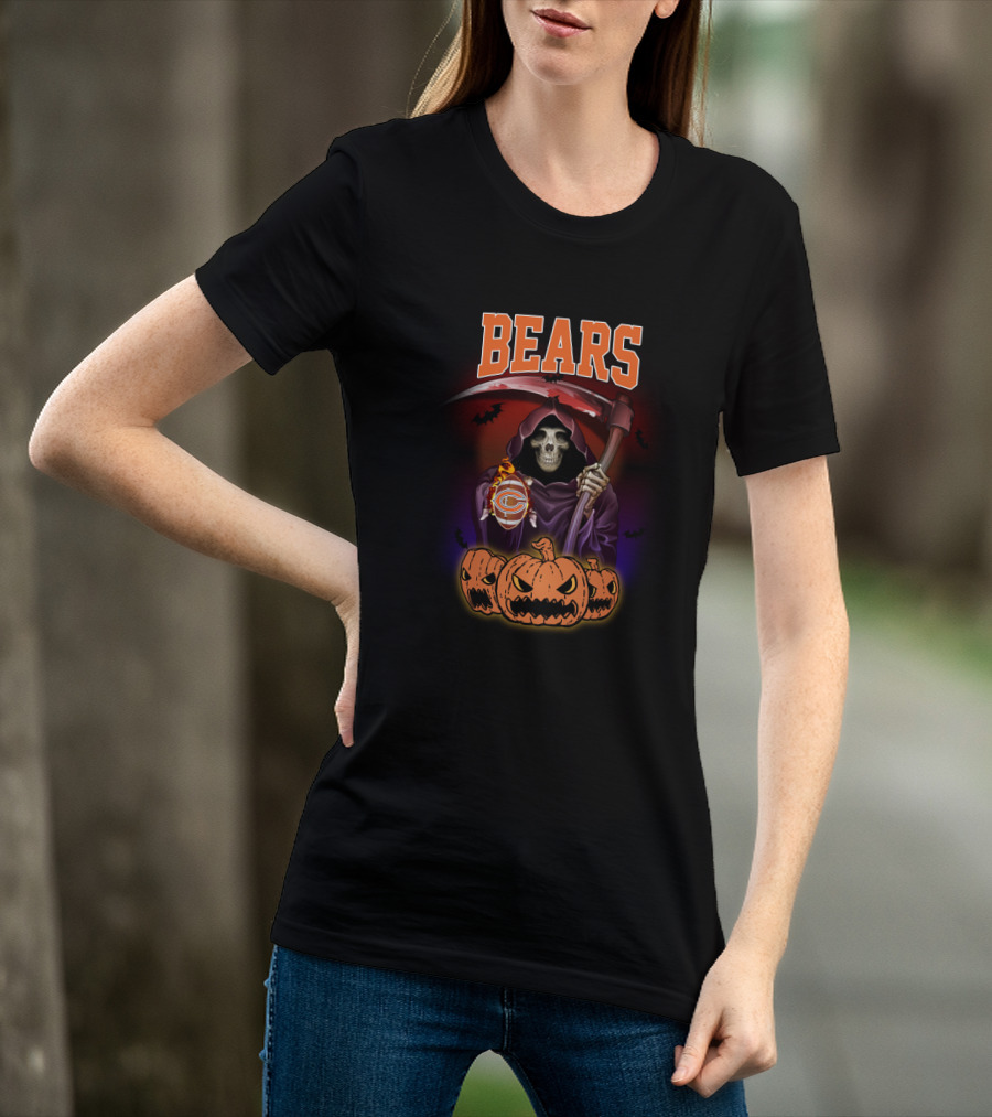 Chicago Bears Grim Reaper Halloween Pumpkins T-Shirt