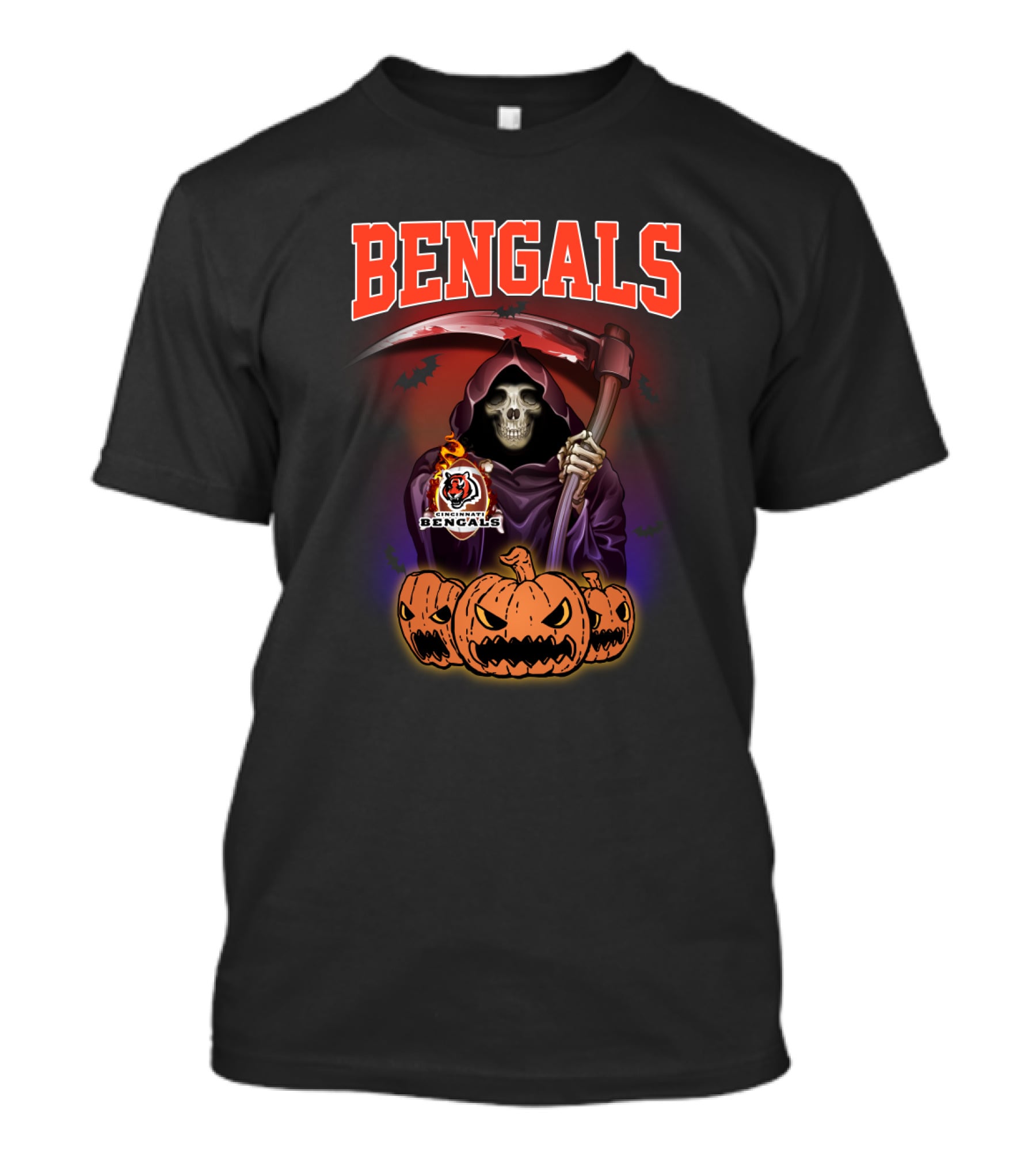 Bengals Cincinnati Reaper With Pumpkins And Scythe Halloween T-Shirt