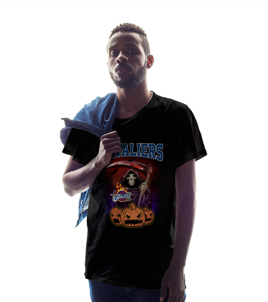 Cleveland Cavaliers Reaper With Scythe And Pumpkins Halloween T-Shirt