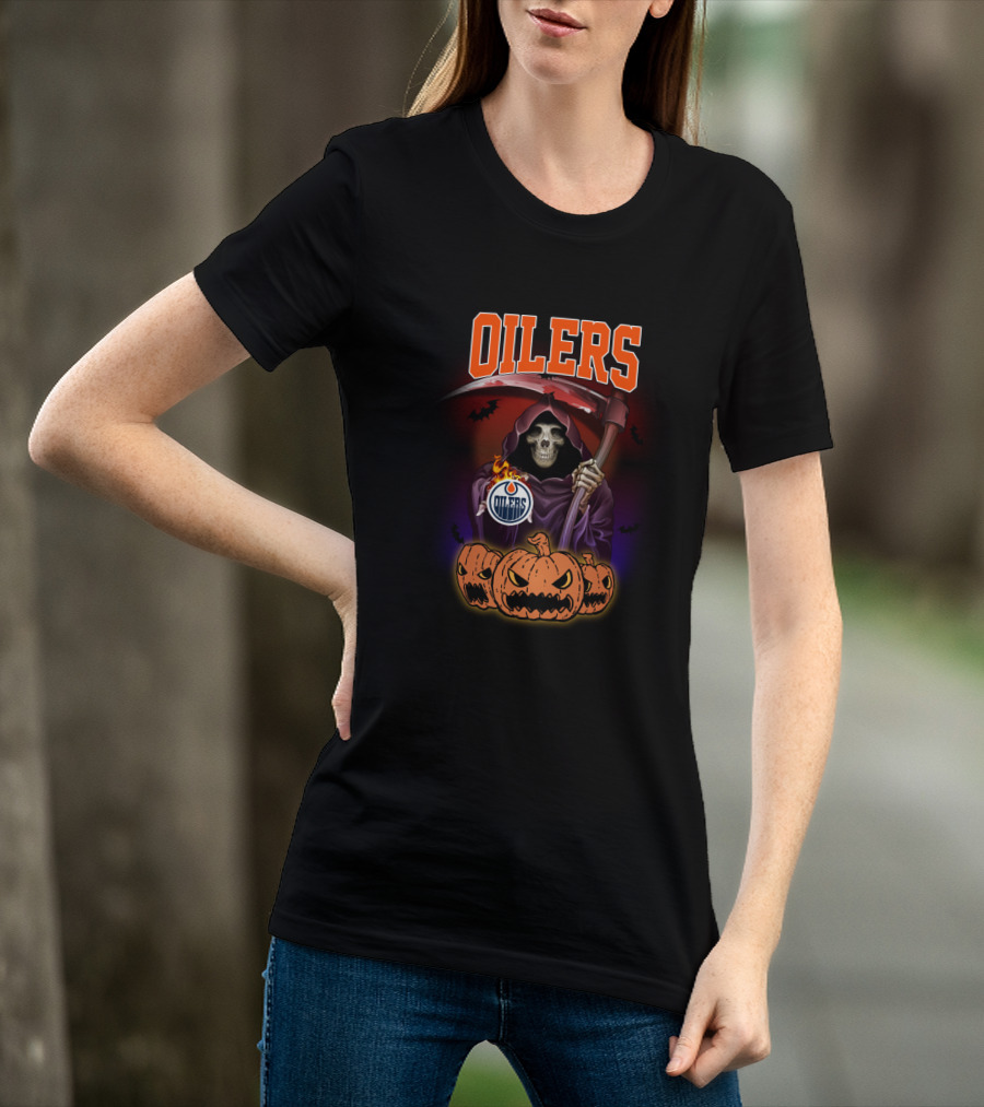 Oilers Reaper Scythe And Pumpkins Halloween T-Shirt