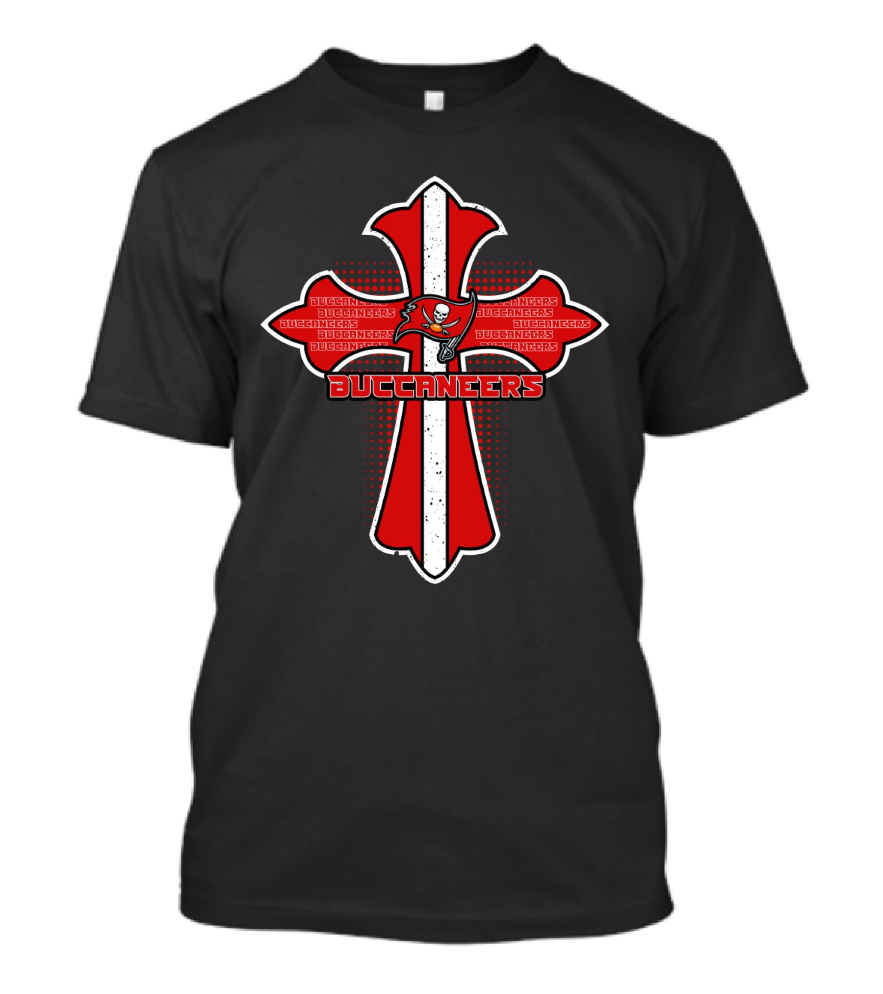 Buccaneers Cross Emblem With Tampa Bay Skull Flag T-Shirt