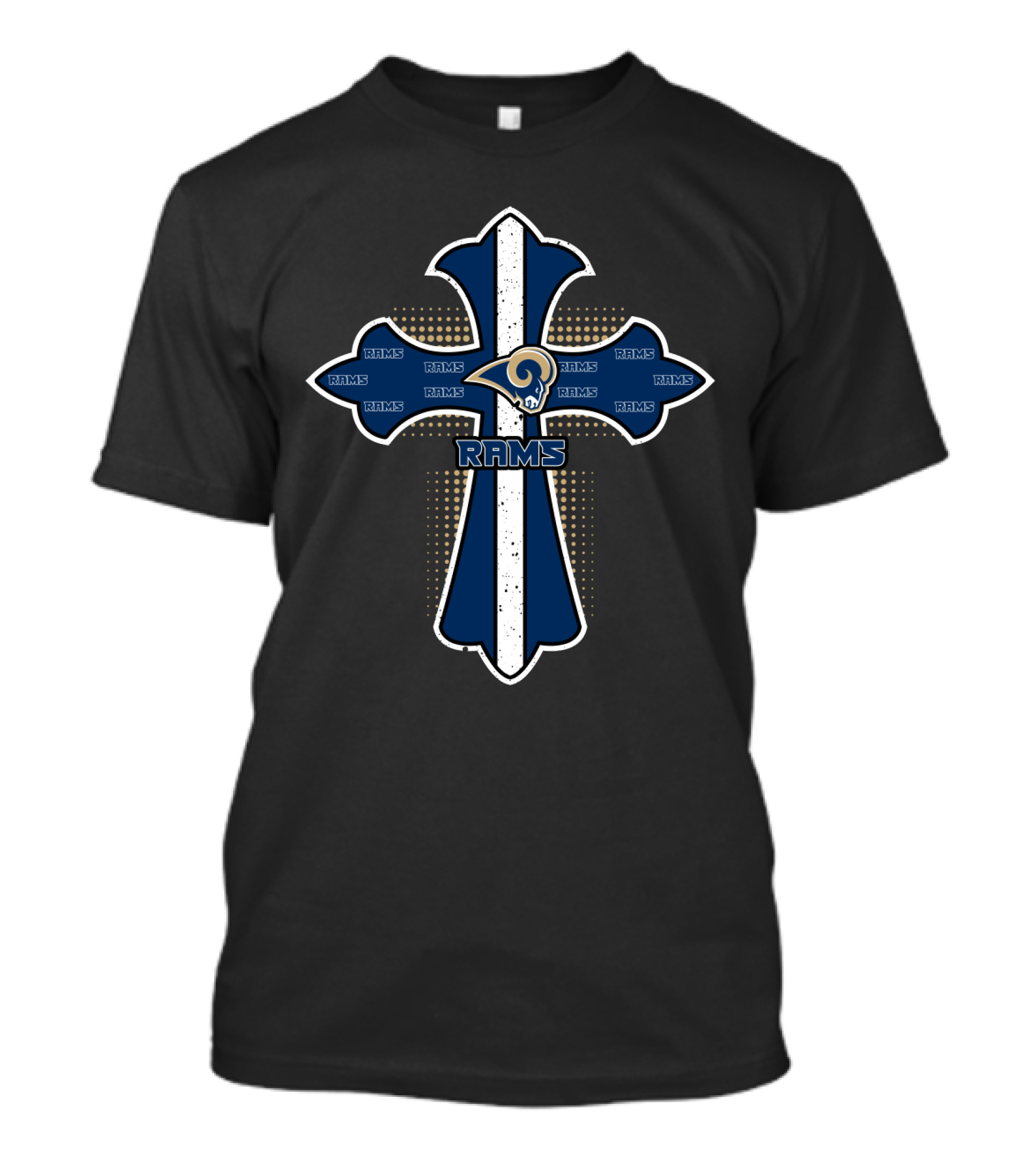 Cross Featuring Rams Logo And Jesus Theme For Los Angeles Supporters T-Shirt
