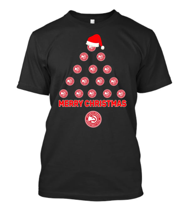 Atlanta Hawks Merry Christmas Tree With Santa Hat T-Shirt