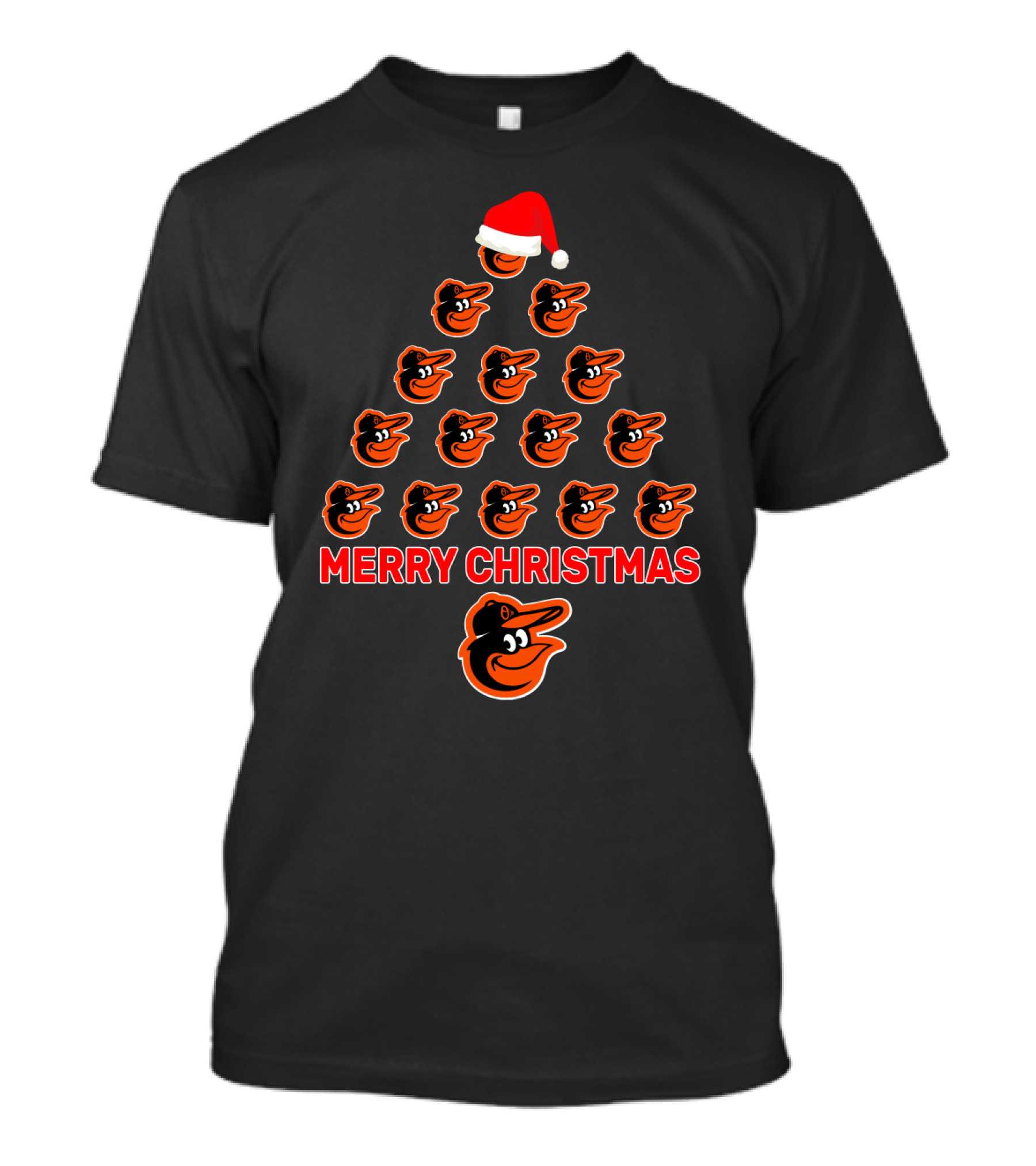 Merry Christmas Baltimore Orioles Fans Festive Logo Tree T-Shirt