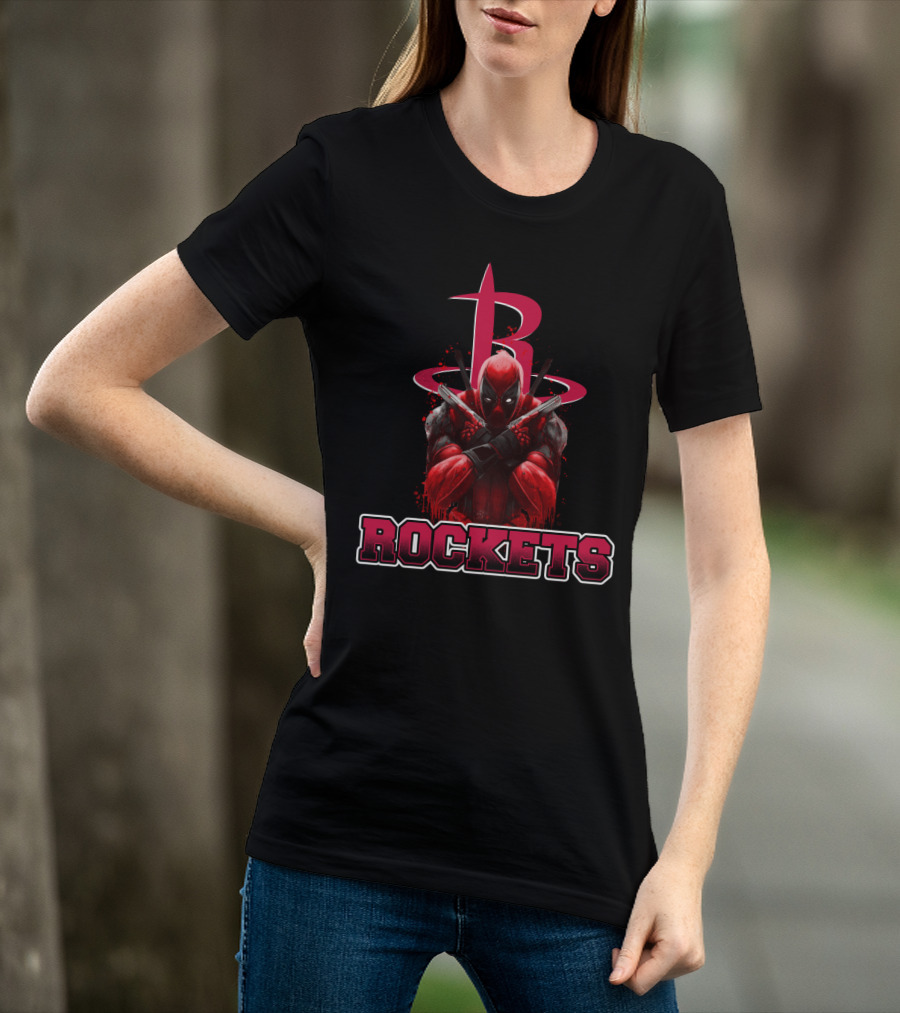 Deadpool Crossed Arms With Houston Rockets Logo Fan T-Shirt