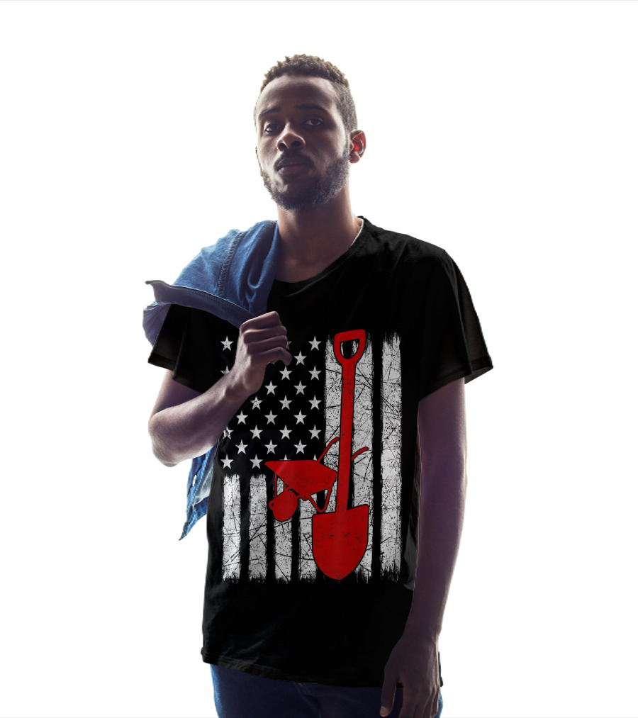 American Flag Garden Tools Wheelbarrow Shovel T-Shirt