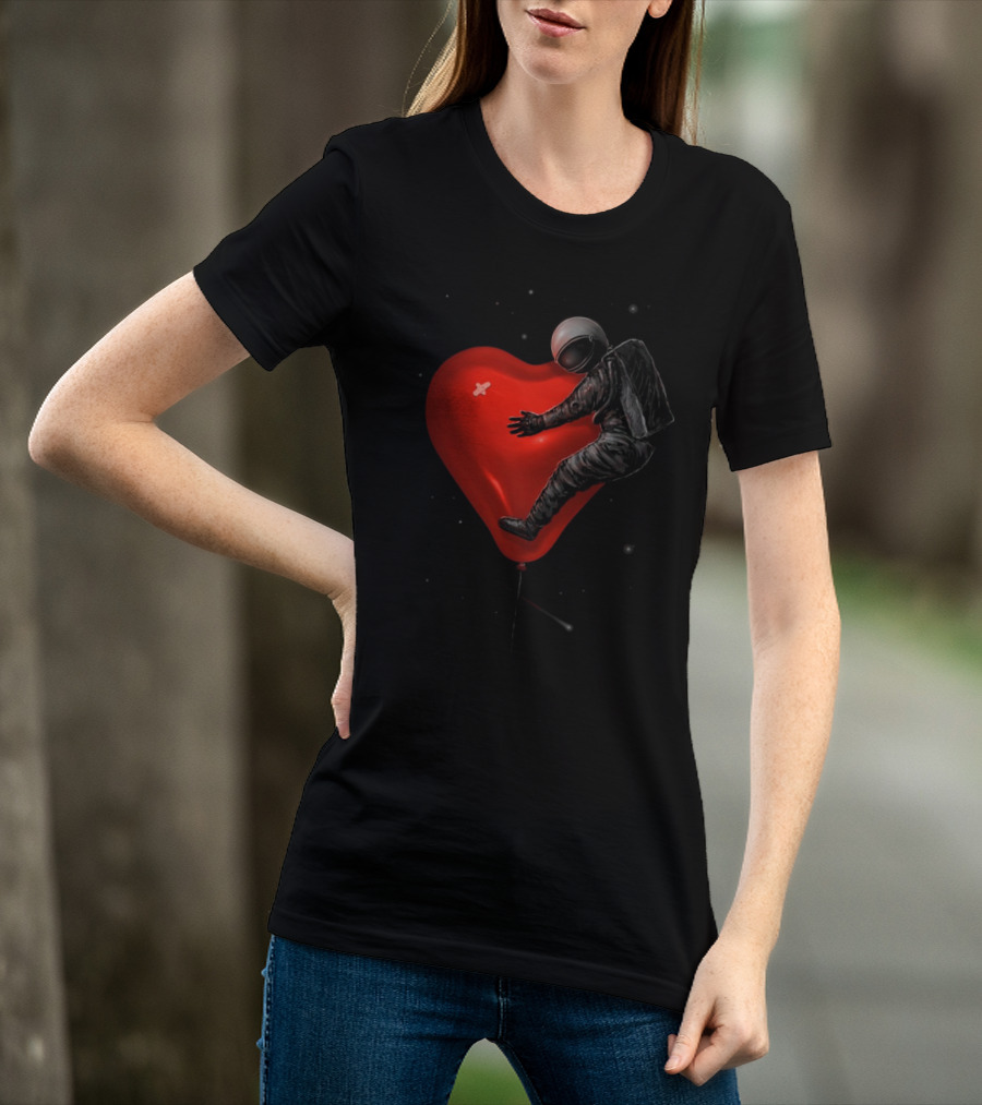 Space Astronaut Embraces Heart Balloon T-Shirt
