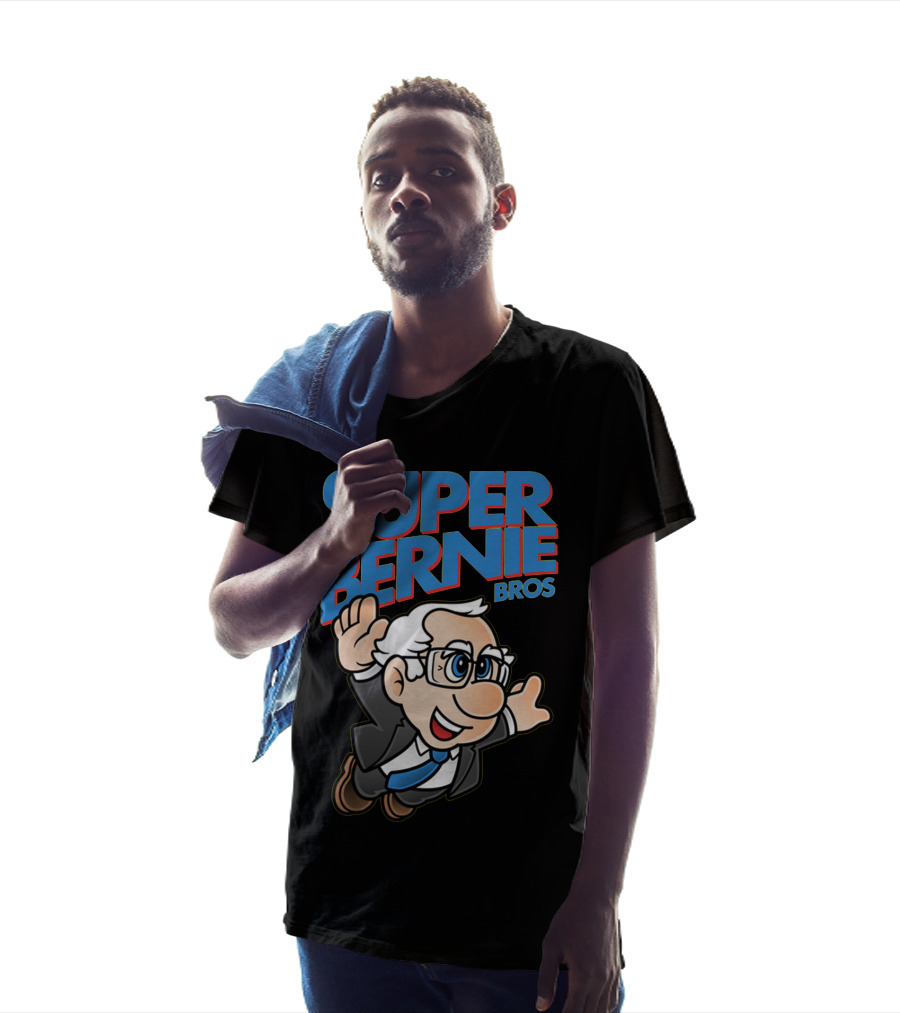 Super Bernie Bros Flying Cartoon Character In Blue Suit And Glasses Iconic T-Shirt