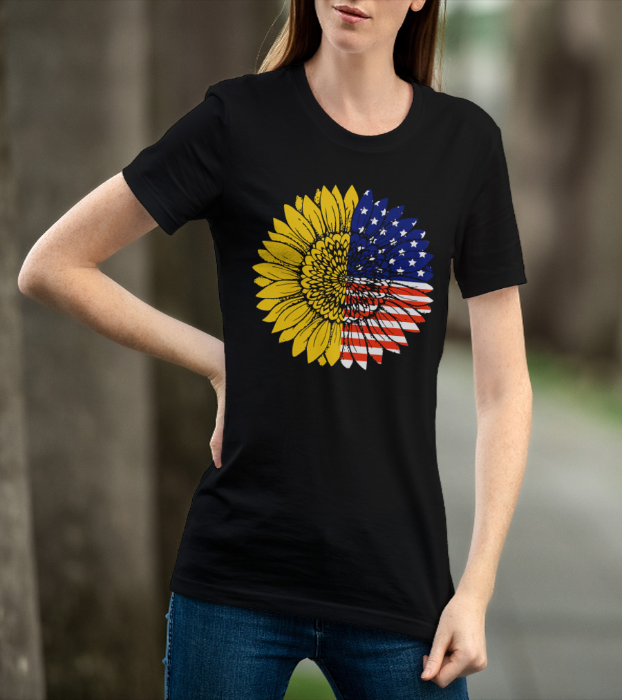 American Flag Sunflower Icon License T-Shirt