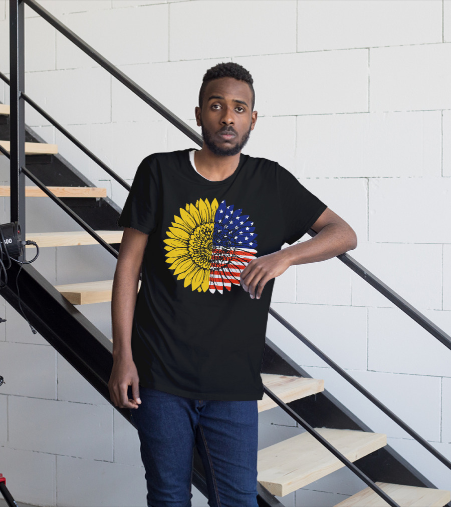 American Flag Sunflower Icon License T-Shirt