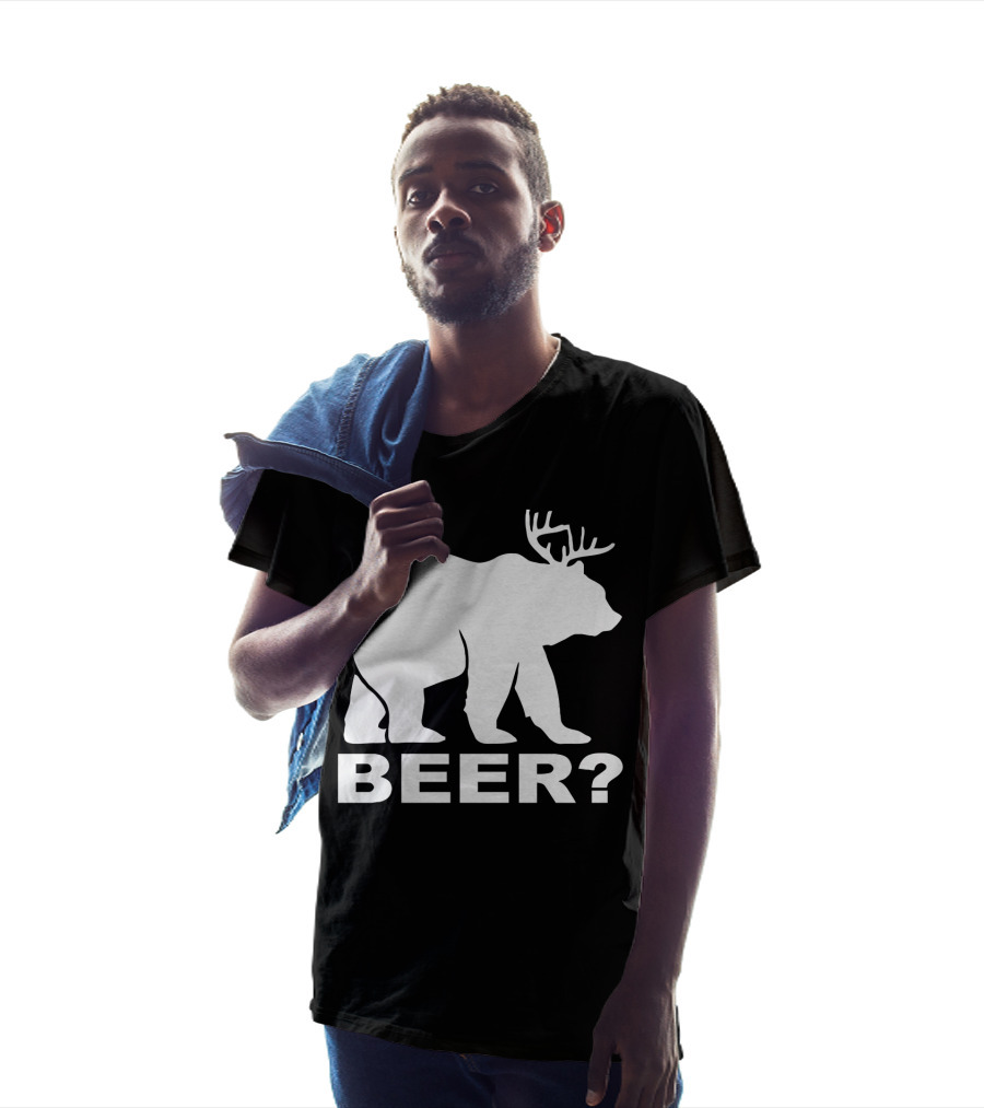 BEER Funny Drinking Party Bear With Antlers Optical Illusion T-Shirt
