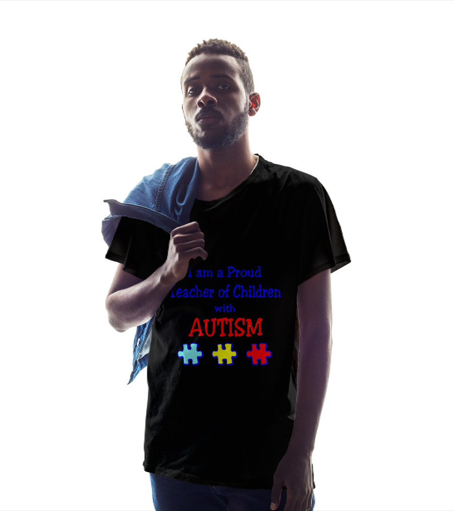 Proud Teacher Of Children With Autism Featuring Autism Puzzle Pieces T-Shirt