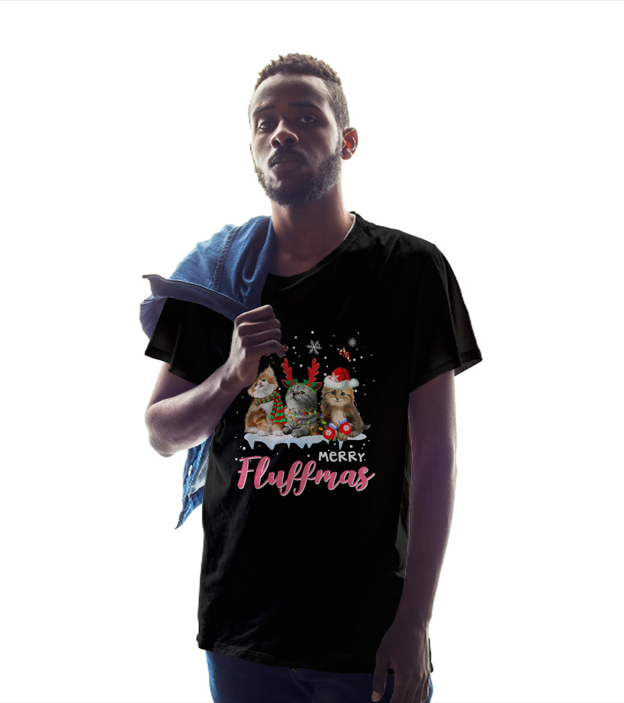 Merry Fluffmas Cute Festive Cats With Snowflakes And Candy Canes T-Shirt