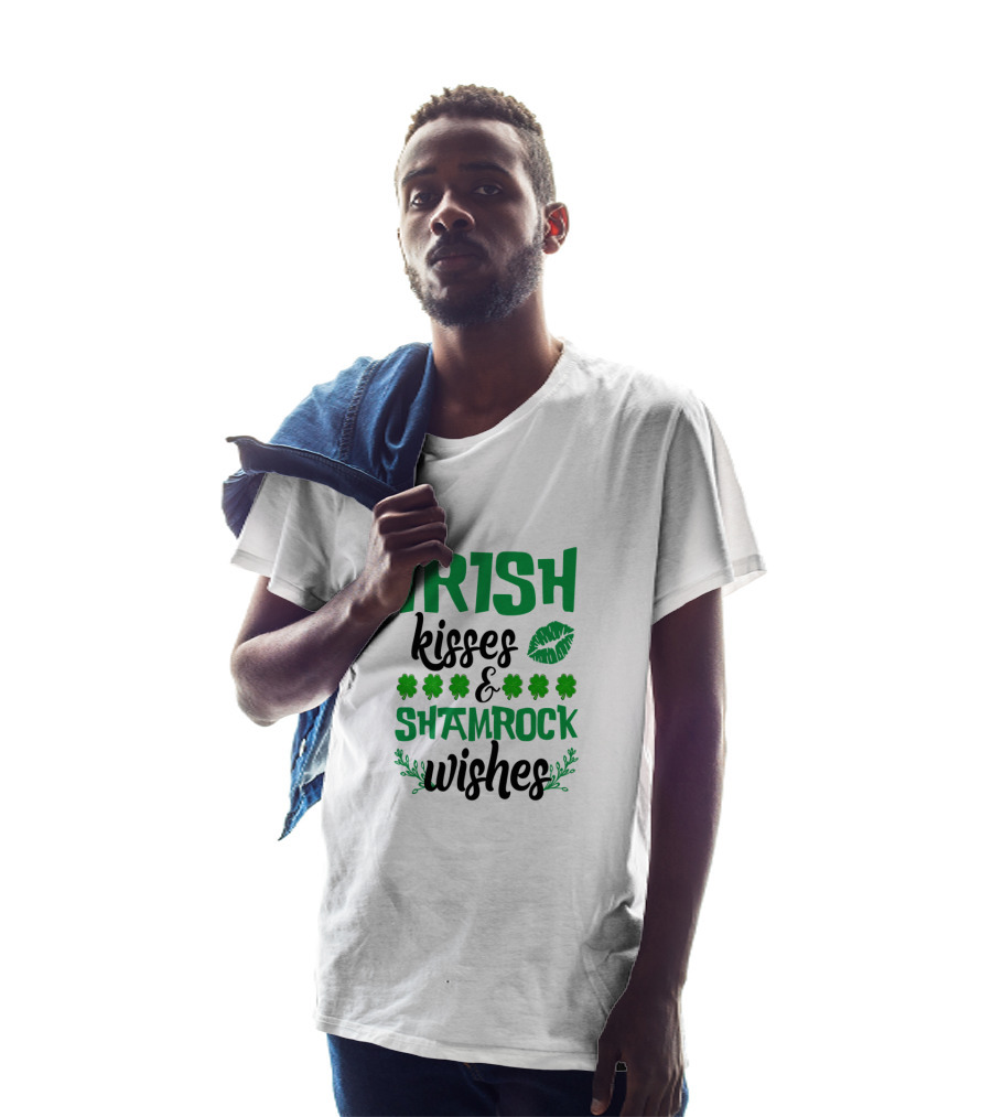 Irish Kisses And Shamrock Wishes With Clovers And Green Lips T-Shirt
