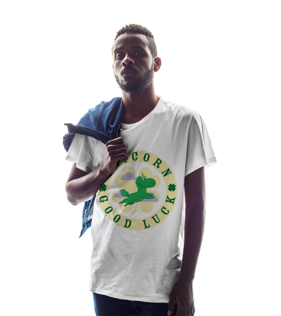 Unicorn Good Luck Clover Clouds Green Flying T-Shirt