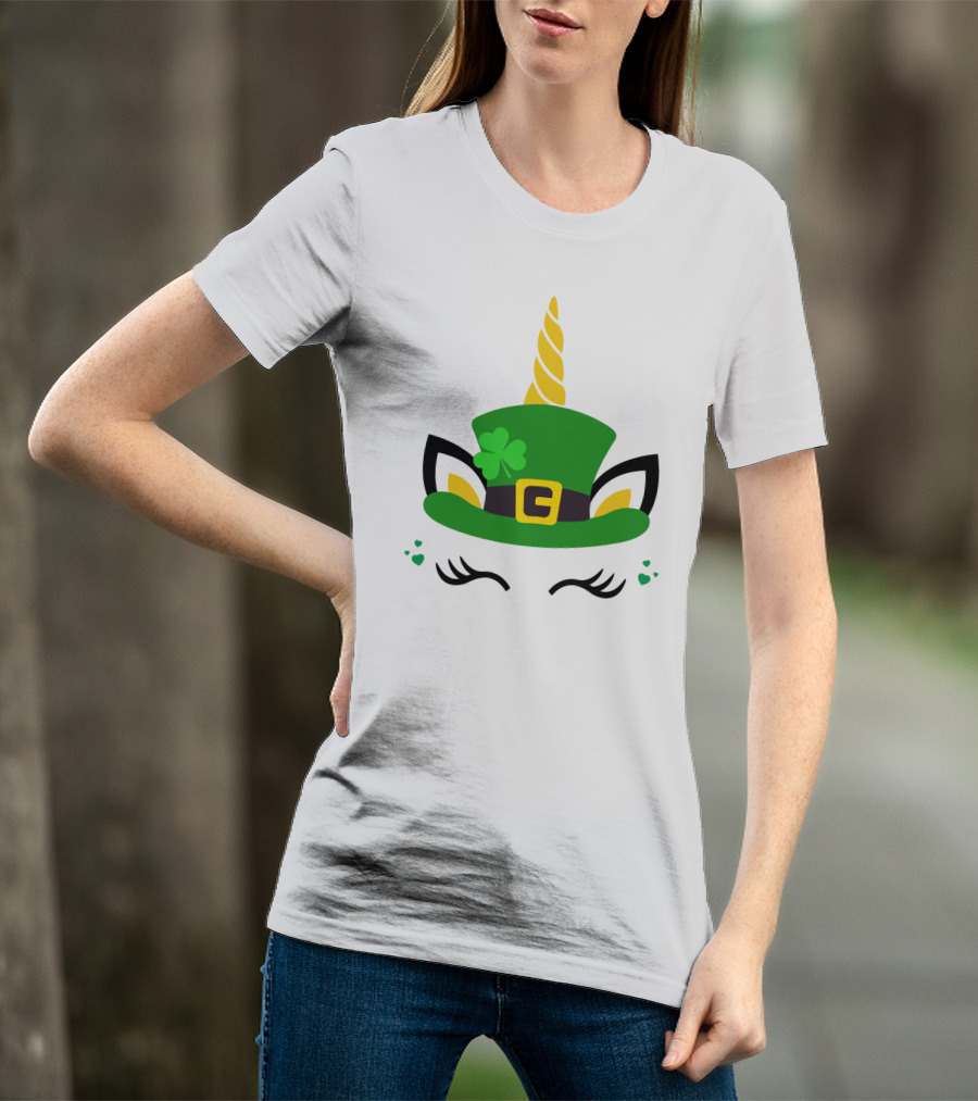 Unicorn Shamrocks Leprechaun Hat Clover St. Patrick's Day Magic Icons T-Shirt