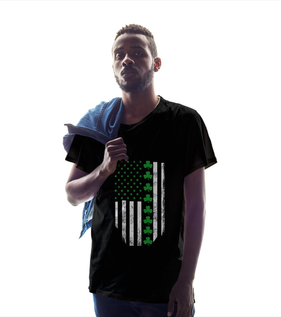 St Patrick's Day Shamrock American Flag T-Shirt