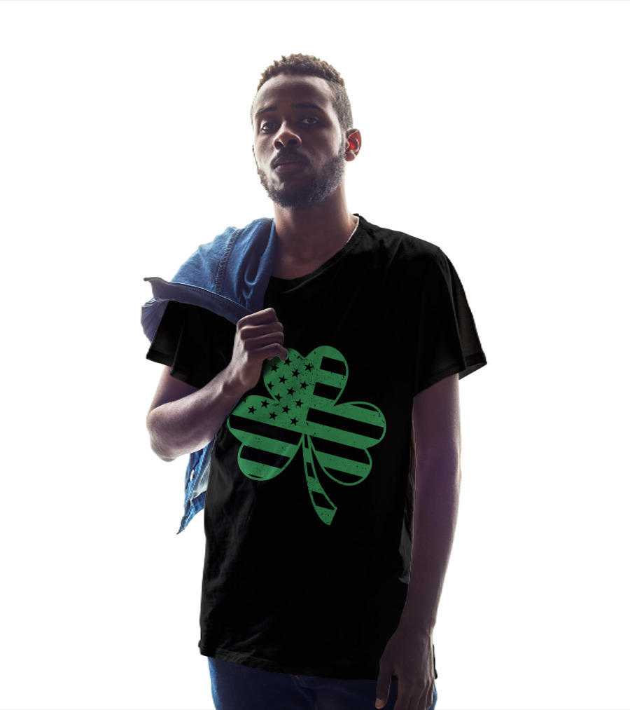 St. Patrick's Day Shamrock With American Flag Stripes And Stars T-Shirt