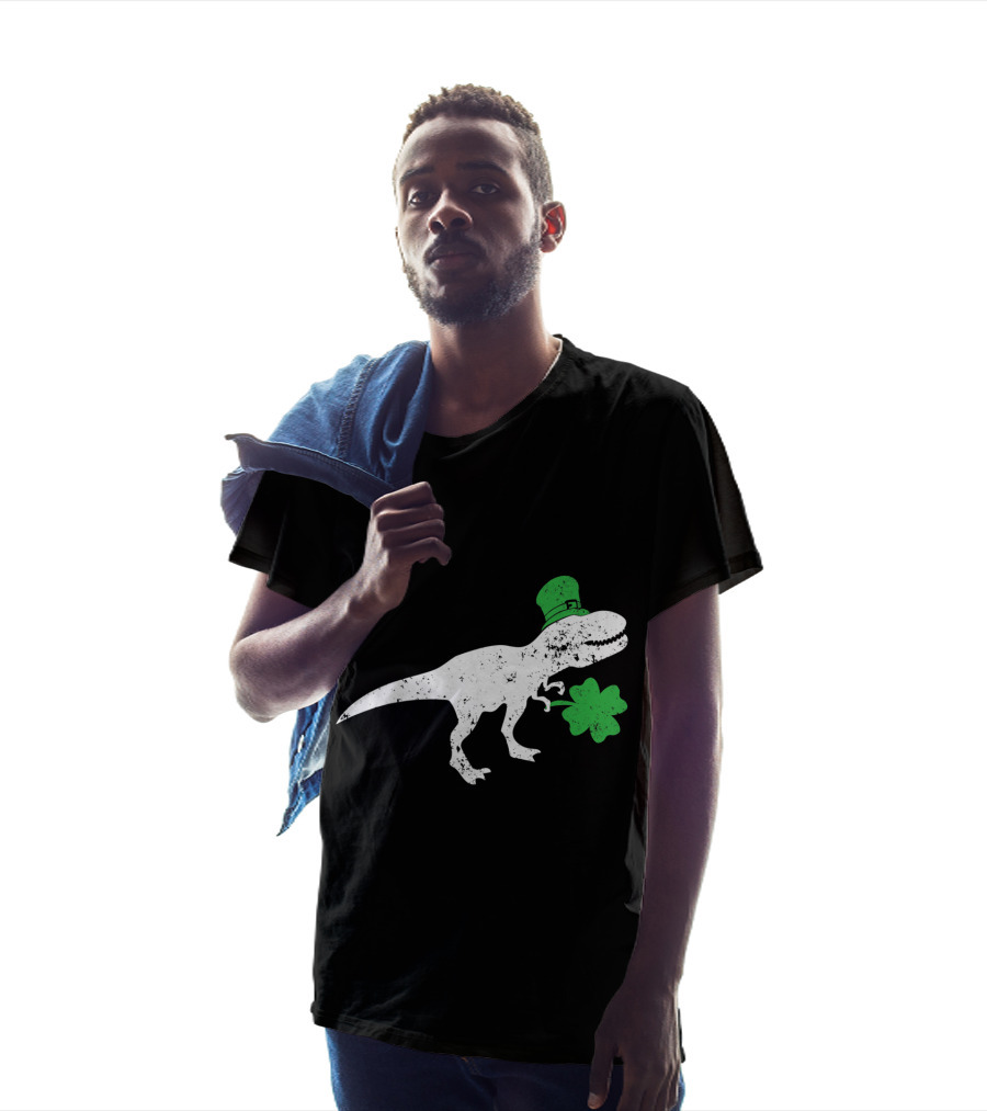 T-Rex Dinosaur With Leprechaun Hat And Shamrock For St Patricks Day T-Shirt