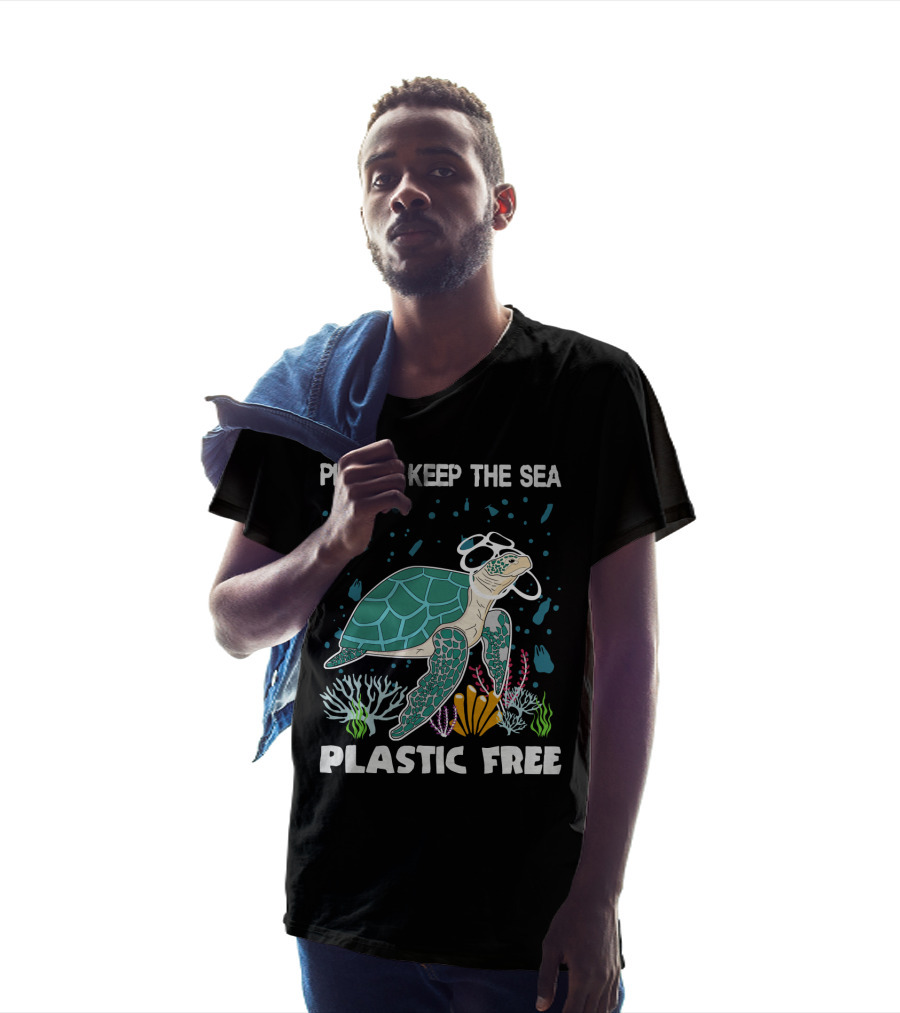 Please Keep The Sea Plastic Free With Turtle And Coral T-Shirt