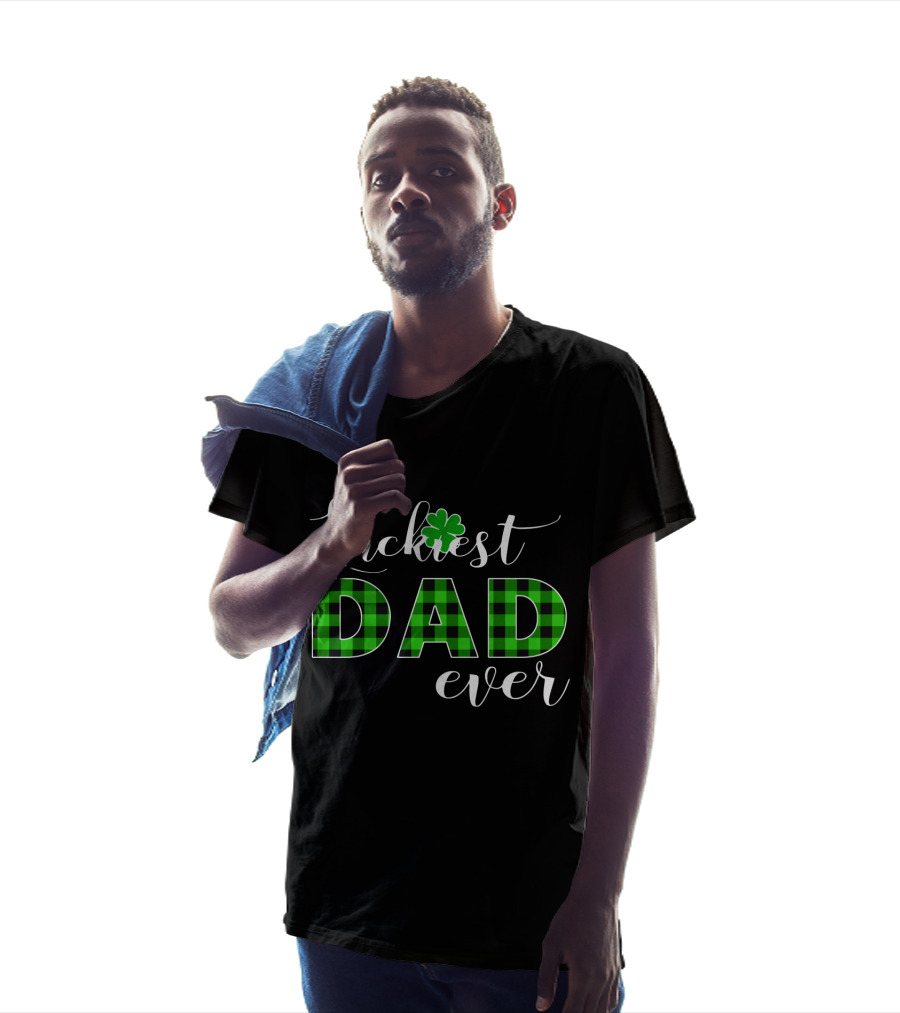 Luckiest Dad Ever Clover Green Plaid T-Shirt