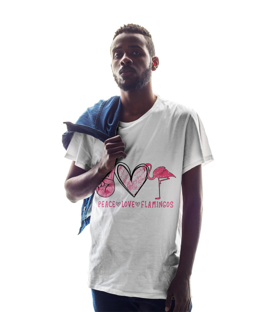 Peace Love Flamingos Pink Heart And Flamingo T-Shirt
