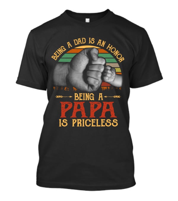 Being A Dad Is An Honor Being A Papa Is Priceless Fist Bump Retro Stripes T-Shirt