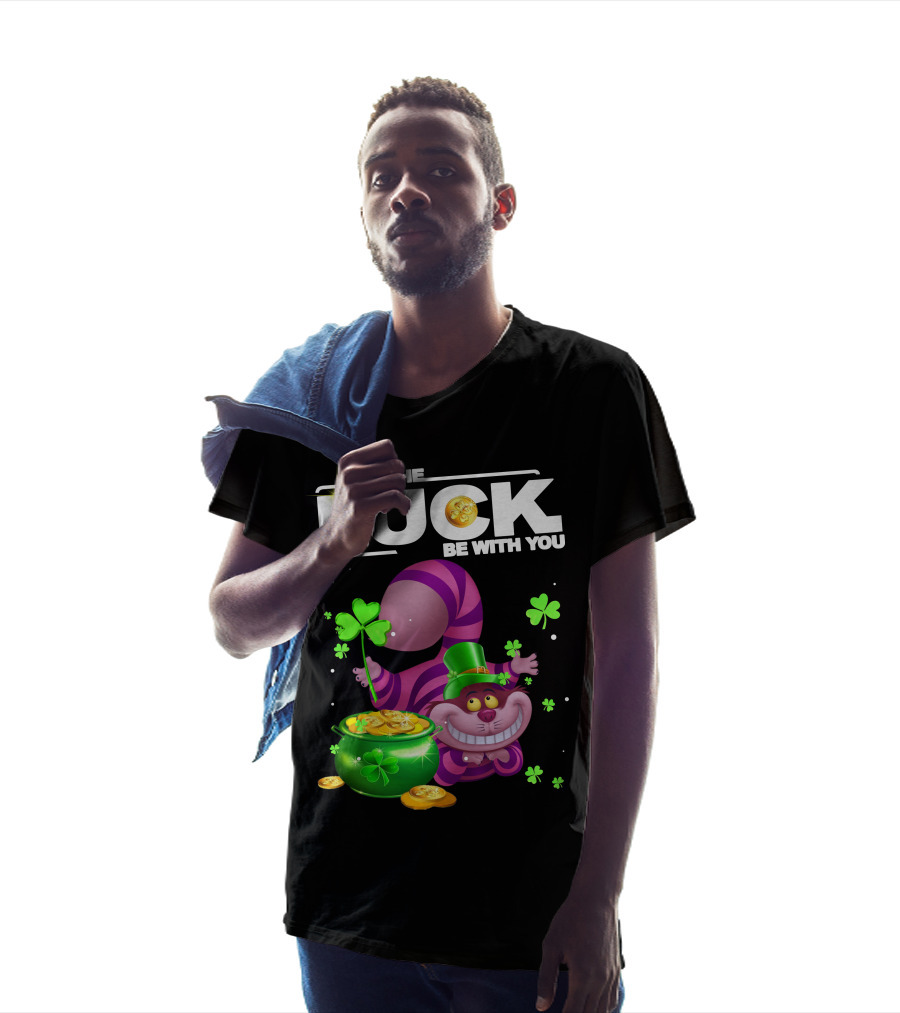 May The Luck Be With You Cheshire Cat Coins And Clover Pot T-Shirt