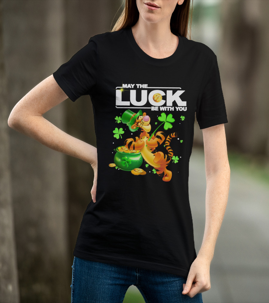 May The Luck Be With You Tigger With Pot Of Gold And Shamrocks T-Shirt