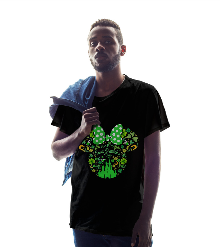 Minnie Mouse Happy Saint Patrick's Day With Shamrocks And Castle T-Shirt