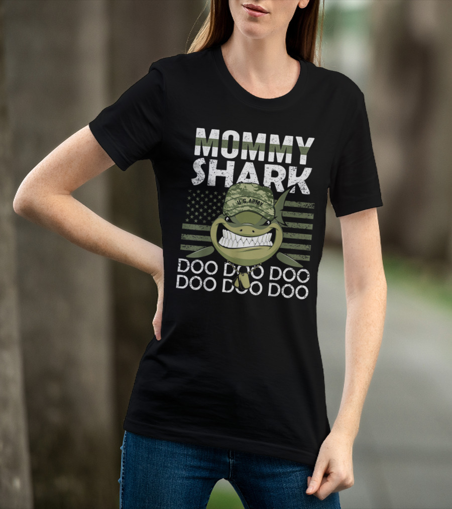 U.S. Army Mommy Shark Camouflage Hat Doo Doo Doo American Flag T-Shirt