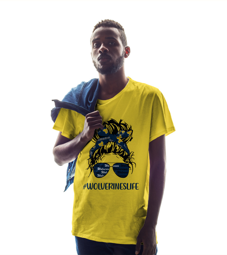 Michigan Wolverines Life Messy Bun Girl Headband Glasses Wolverines T-Shirt