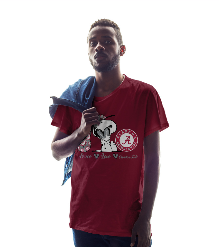 Peace Love Alabama Crimson Tide Snoopy Football Fan Gear T-Shirt