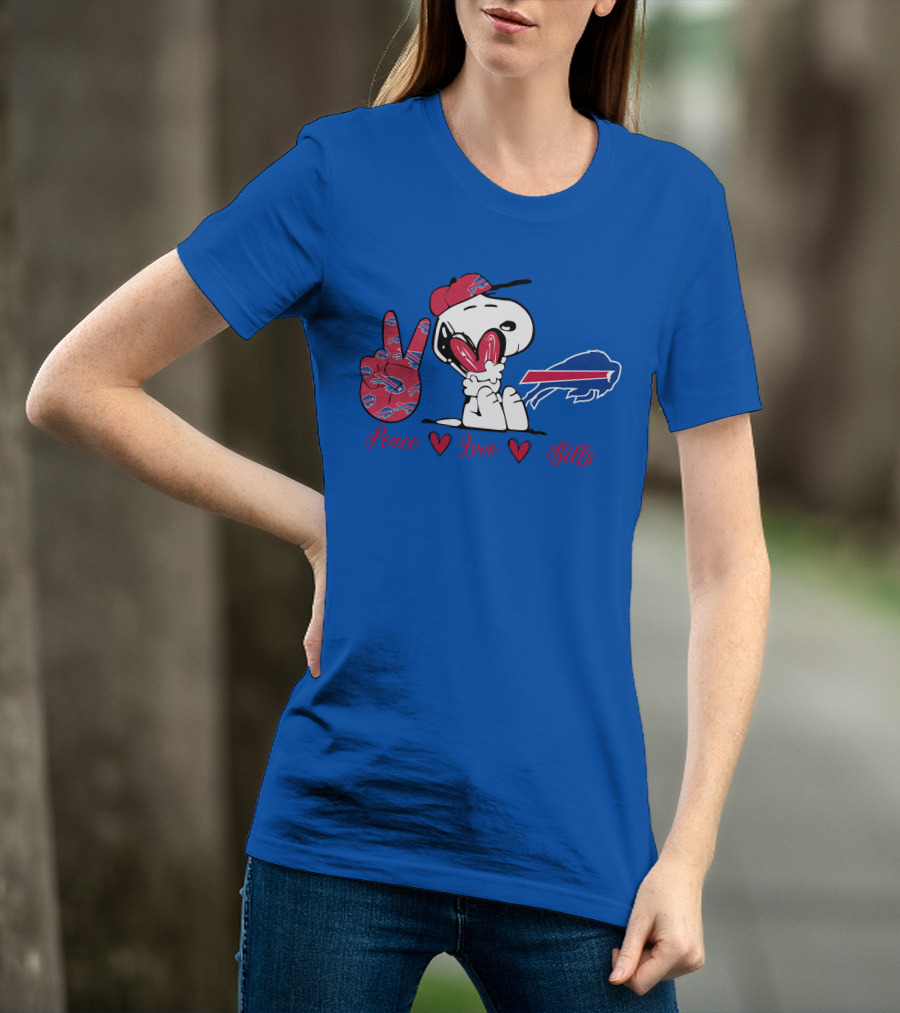Peace Love Buffalo Bills Snoopy Holding Hearts T-Shirt