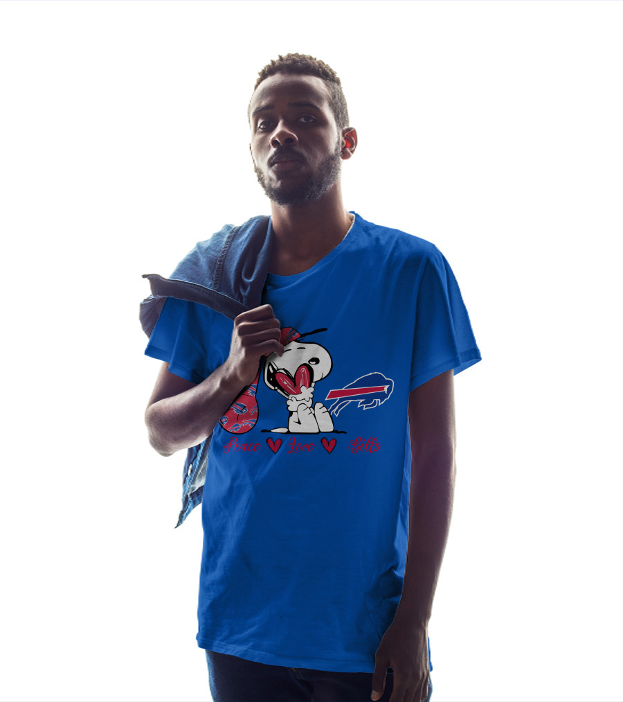 Peace Love Buffalo Bills Snoopy Holding Hearts T-Shirt