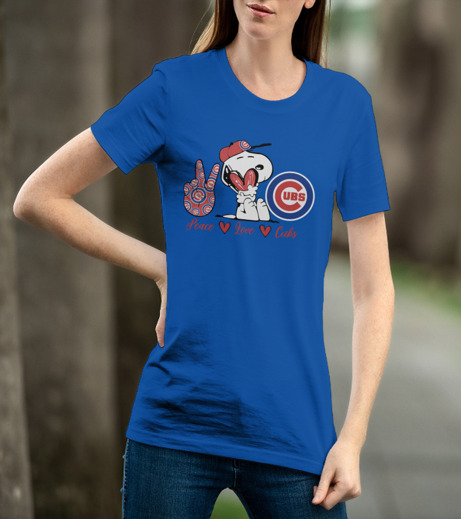 Peace Love Cubs Snoopy Chicago Cubs Baseball T-Shirt