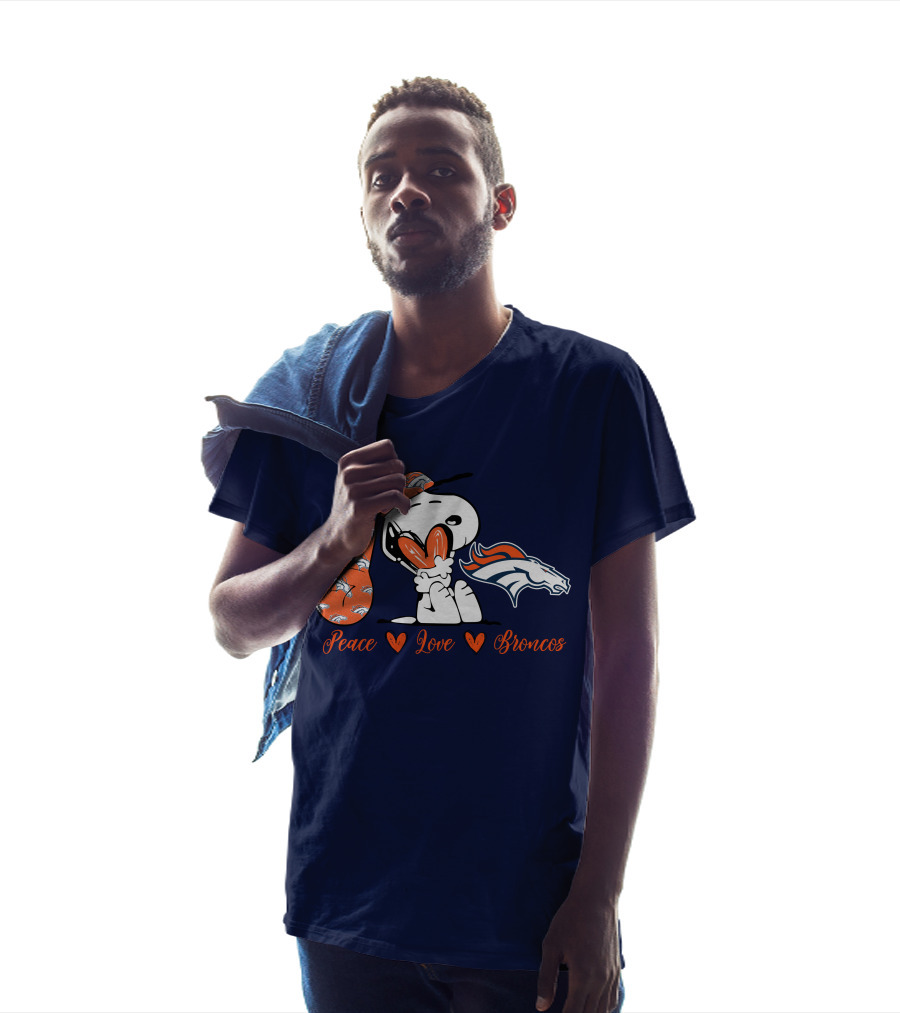 Peace Love Denver Broncos Snoopy Embrace T-Shirt