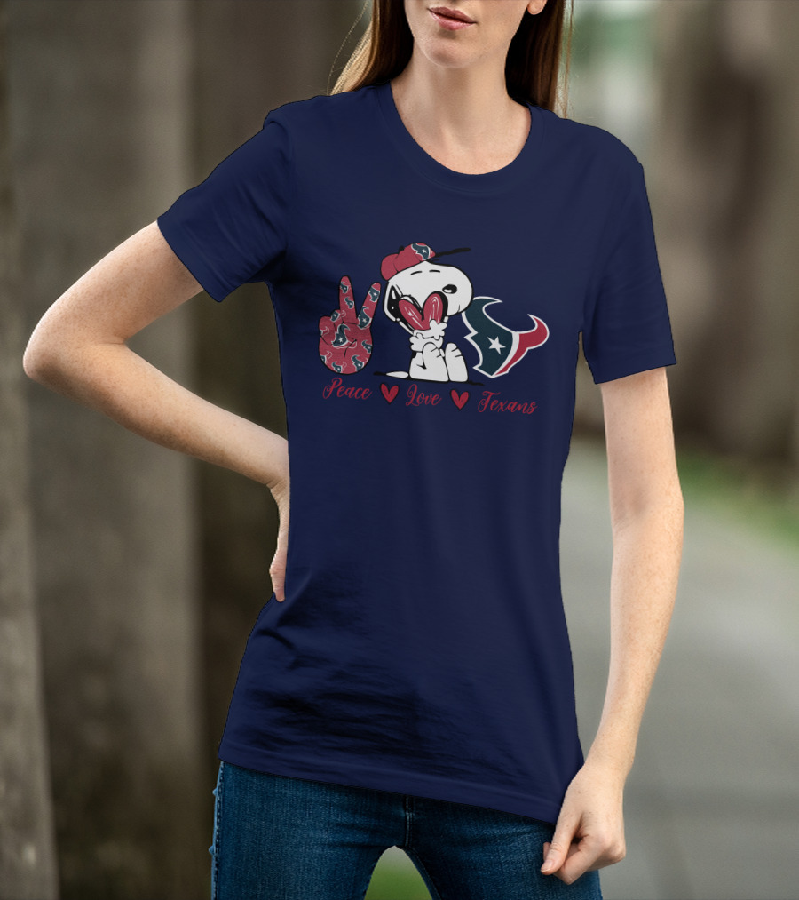 Snoopy Peace Love Houston Texans Football Fan T-Shirt