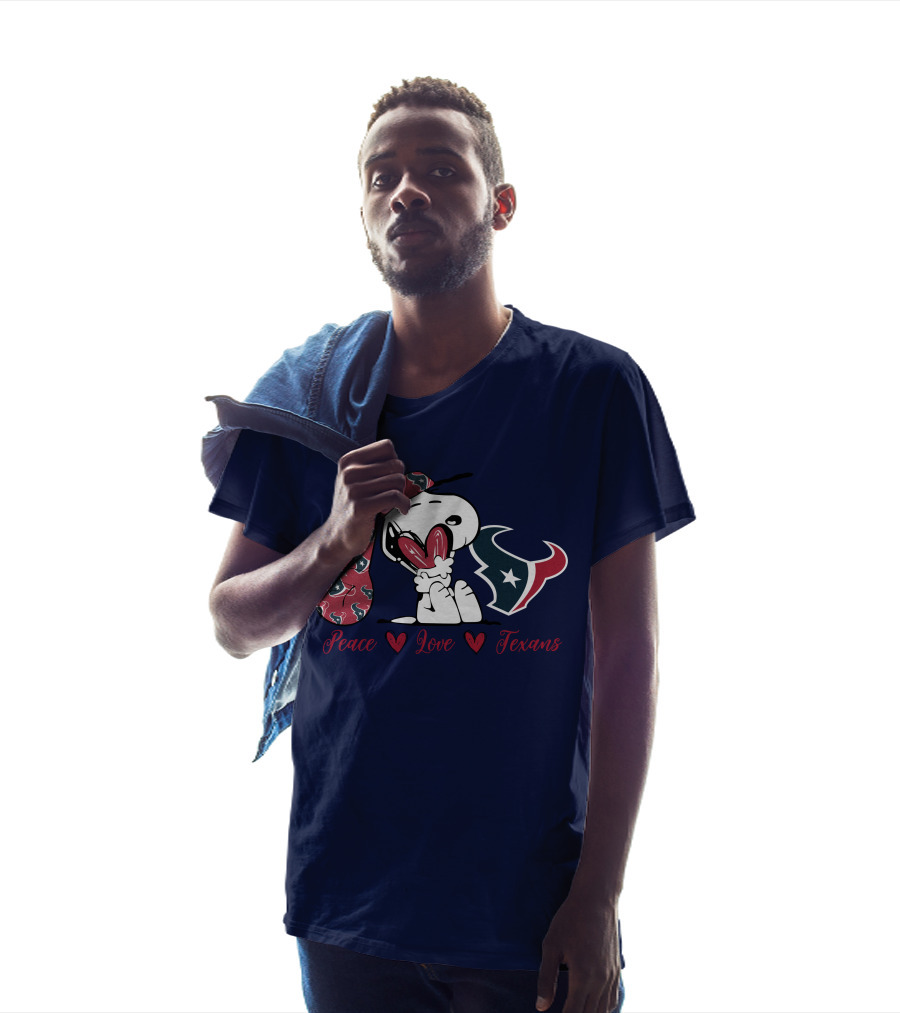 Snoopy Peace Love Houston Texans Football Fan T-Shirt