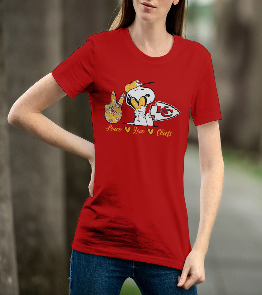 Peace Love Kansas City Chiefs Snoopy Nfl Emojis T-Shirt