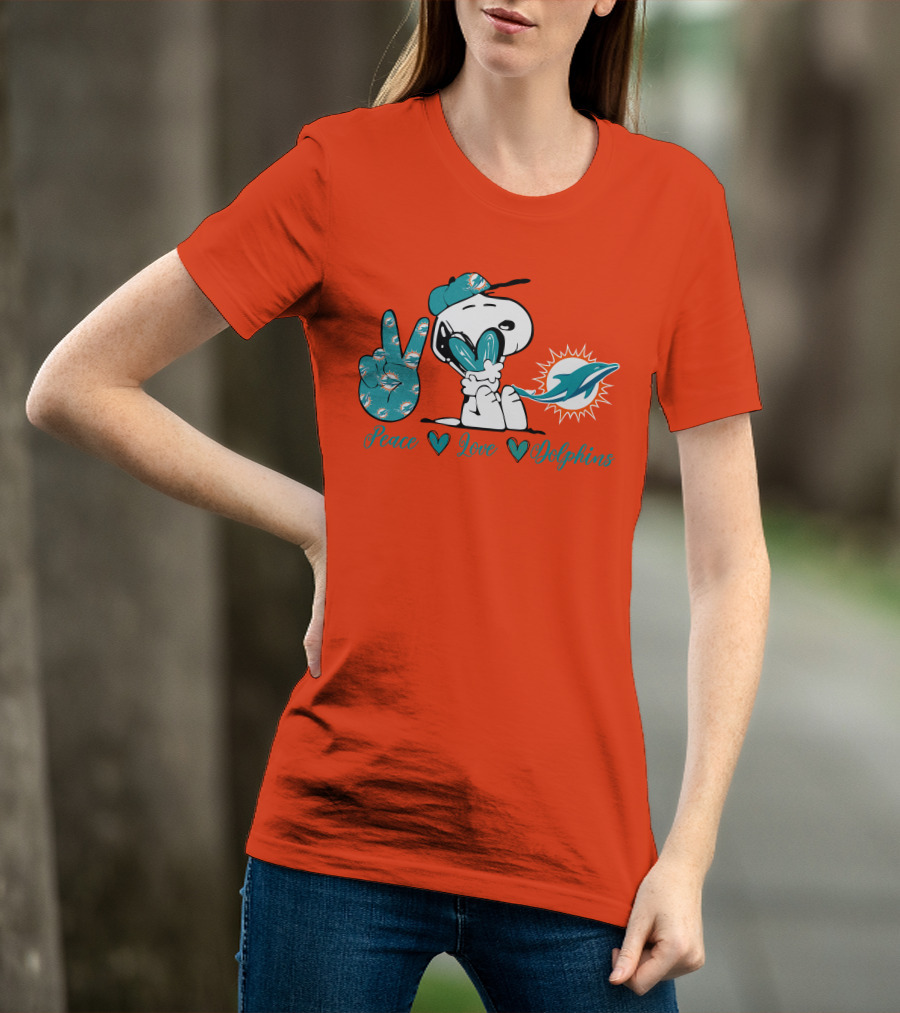 Peace Love Miami Dolphins Snoopy Fan T-Shirt